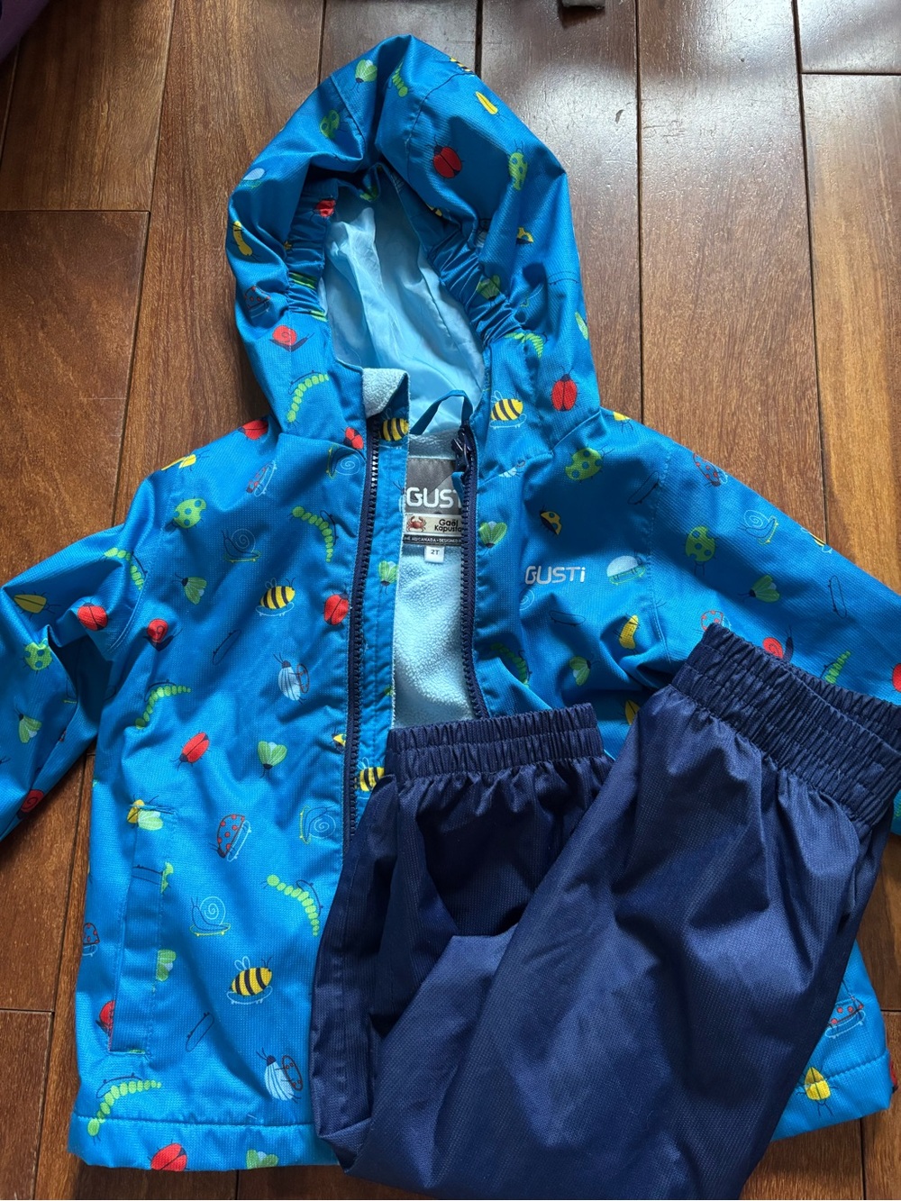 Gusti Kids Blue Bug-Print Raincoat with Navy Pants